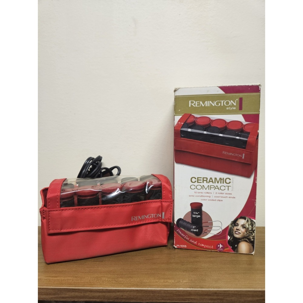 Remington Ceramic Compact 10 Ionic Hot Rollers H1015 Travel Hair Curlers Red